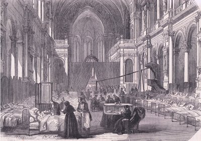 Kyrkan i Paris omvandlad till sjukhus, Cassells historia om kriget mellan Frankrike och Tyskland publicerad av Cassell and Company Limited, ca 1890 (litho) av German School