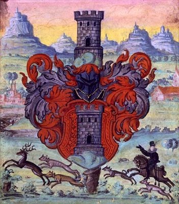 Vapensköld inom en jaktscen, ca 1640 (gouache på veläng) av German School