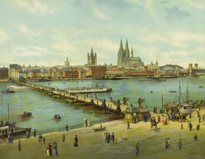 Köln, floden Rhen (chromolitho) av German School