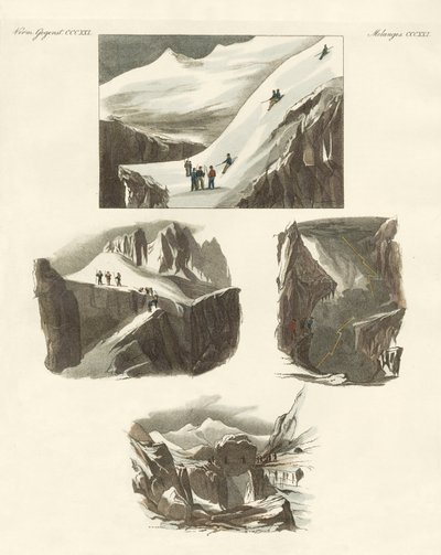 Angående bestigningen av Mount Blanc (färgad gravyr) av German School