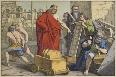 Konstruktion av Jerusalems tempel, illustration från LAncien Testament, utgiven av Jakob Ferdinand Schreiber, Esslingen (färggravyr) av German School