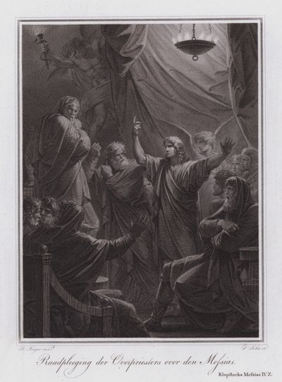 Konsultation av översteprästen om Messias (gravyr) av German School