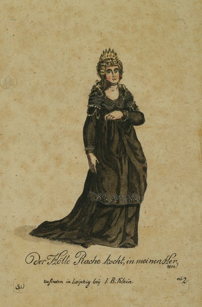 Kostymdesign för rollen som Nattens Drottning i operan Trollflöjten av Wolfgang Amadeus Mozart, publicerad i Leipzig av I. B. Klein, 1793 (färgstick) av German School