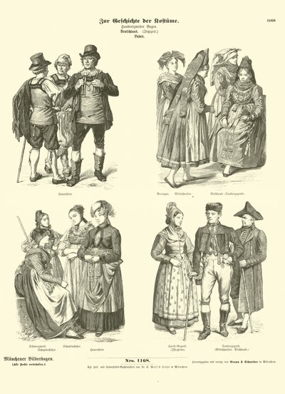 Kostymer från Baden, Tyskland, 1800-talet av German School