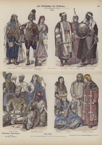 Asiens kostymer (färgad gravyr) av German School
