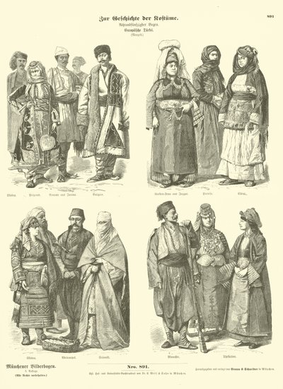 Dräkter från det osmanska turkiska Europa, sent 1800-tal av German School