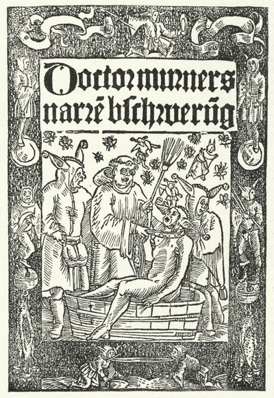 Omslag till Thomas Murners verk The Summoning of Fools (gravyr) av German School