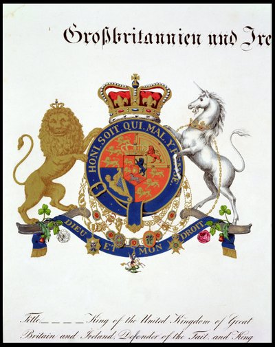 Vapen av kungen av Storbritannien och Irland, trons försvarare och kung av Hannover (ca 1801-37) (se även 111318) av German School