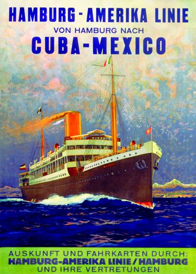 Kuba - Mexiko, affisch som annonserar Hamburgs amerikanska linje, 1899 av German School