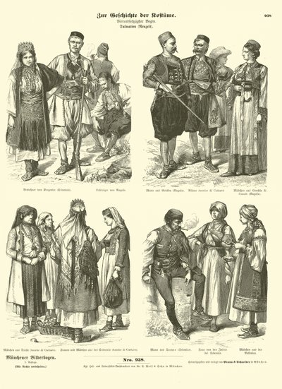 Dalmatiska dräkter, sent 1800-tal av German School