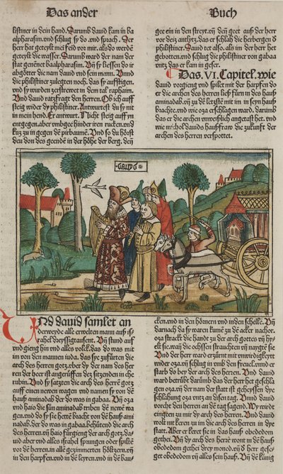 David och förbundsarken, sent 1400-tal (handfärgat träsnitt) av German School