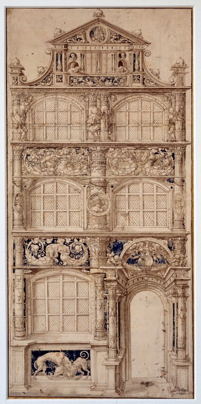 Utsmyckning av en husfasad av Hans Holbein Le Jeune (1497-1543) (Ec. All.) Dim. 0,58 x 0,27 m Paris. Louvren av German School