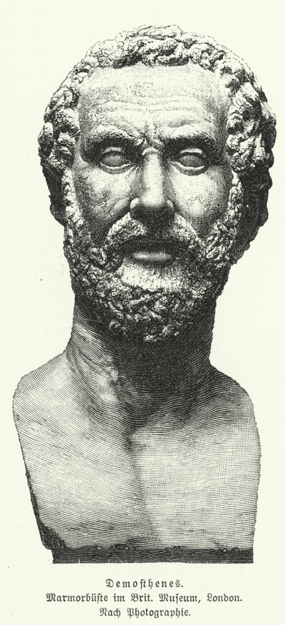 Demosthenes, antik grekisk statsman och talare (litho) av German School