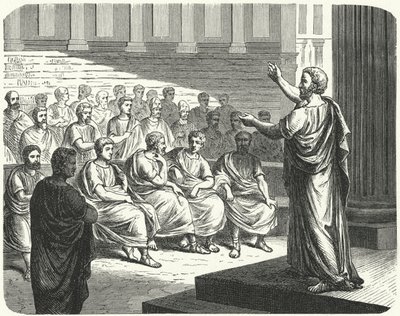 Demosthenes talar emot Filip II av Makedonien av German School