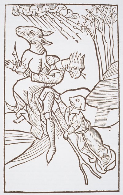 Avgång till sabbaten, kopia av en illustration från Von den Unholden oder Hexen av Ulrich Molior, Constanz 1489, använd i en magisk historia, publicerad i slutet av 1800-talet av German School