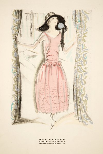 Der Besuch", Teklänning av Gunther, ur Styl, utg.1922 (pochoirtryck) av German School