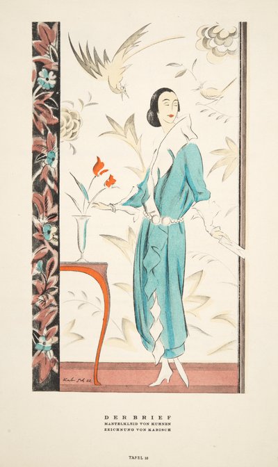 Der Brief, Coat Dress av Kurnen, från Styl, pub.1922 (pochoir-tryck) av German School