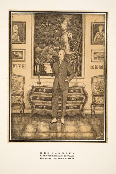Der Sammler, reklam för herrmode av Hermann Hoffmann, ur Styl, utg.1922 (pochoirtryck) av German School