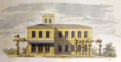 Design för en italiensk klassisk villa, ca 1850 (akvarell med penna och bläck på papper) av German School