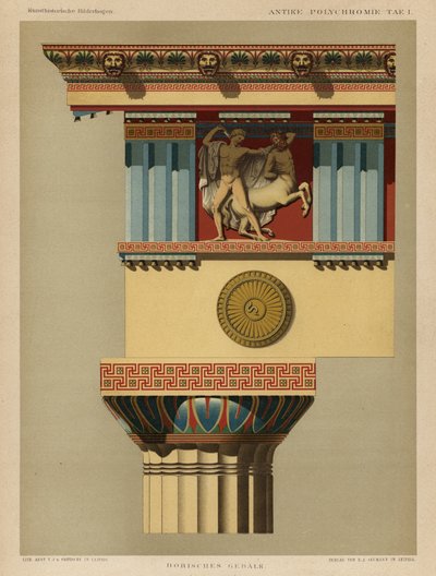 Dorisk entablatur (färg litho) av German School
