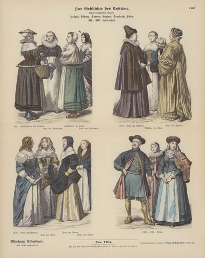 Holländska, böhmiska, spanska, engelska, franska och polska, kostymer av German School