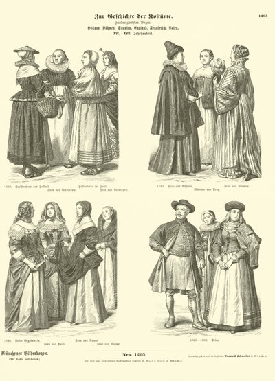 holländska, böhmiska, spanska, engelska, franska och polska, kostymer, 1500 - 1600-tal av German School