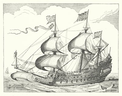 Holländskt krigsskepp från 1600-talet (gravyr) av German School