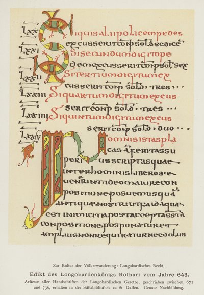 Edikt av Rothari, kung av langobarderna, 643 (färg litho) av German School