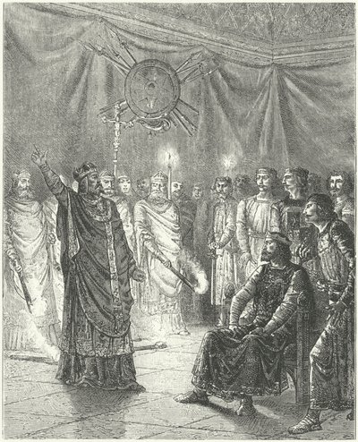 Edmund Rich, ärkebiskop av Canterbury, hotar kung Henrik III med bannlysning av German School