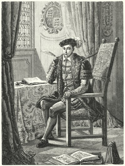 Edward VI, kung av England (gravyr) av German School