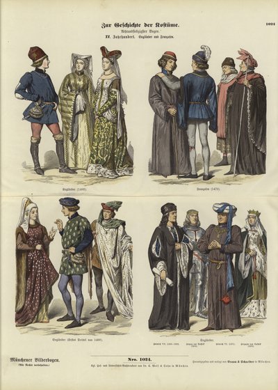 Engelska och franska dräkter, 1400-talet av German School