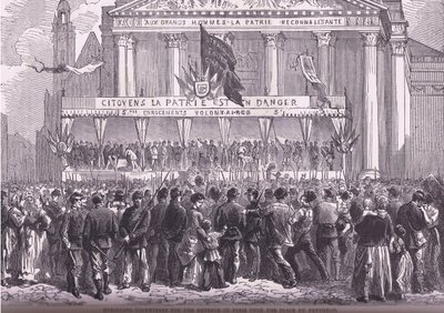 Inskrivning av frivilliga för försvaret av Paris, Cassells historia om kriget mellan Frankrike och Tyskland publicerad av Cassell and Company Limited, ca 1890 (litho) av German School
