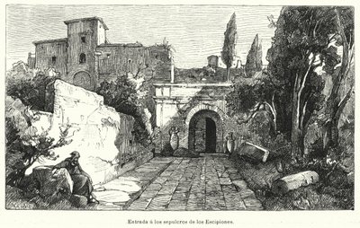 Ingången till Scipios grav, Rom (litho) av German School
