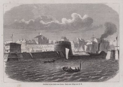 Ingång till hamnen i Le Havre, Frankrike (gravyr) av German School