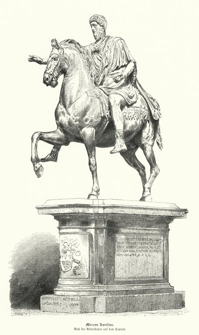 Ryttarstaty av Marcus Aurelius, romersk kejsare (gravyr) av German School