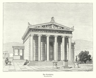 Erecteion, tempel tillägnat Athena och Poseidon på Akropolis, Aten, antikens Grekland (gravyr) av German School