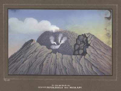 Utbrott från Mount Merapi, Pl.III, topografisk och vetenskaplig atlas för resan genom Java, av Dr.Fr.Junghuhn, Magdeburg 1845 av German School