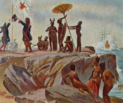 Etablering av kolonier på den afrikanska kusten. 1 januari 1683 (förstärkt färglitografi) av German School