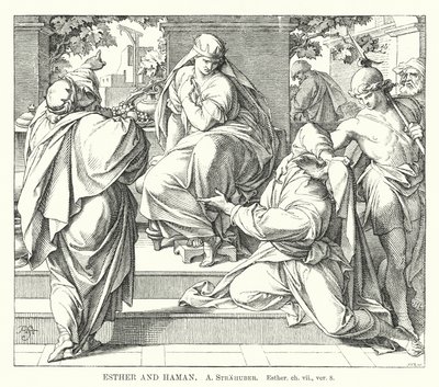 Esther och Haman, Esther, ch vii, ver 8 (gravyr) av German School