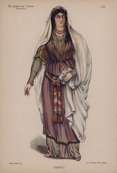 Esther, från Die Judin von Toledo (Judinnan i Toledo) av Franz Grillparzer (färg litho) av German School
