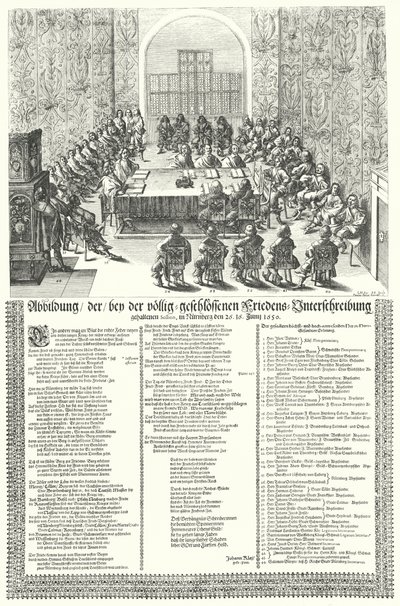 Europeisk fredskongress hölls i Nürnberg 1650 efter trettioåriga Wa (gravyr) av German School