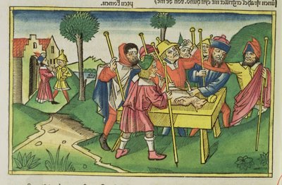 Andra Mosebok 12 Den första påsken, från Nürnbergbibeln (Biblia Sacra Germanaica) (färgat träsnitt) av German School