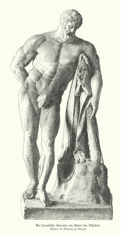 Farnese Hercules, romersk kopia av en antik grekisk staty av Lysippos (gravyr) av German School