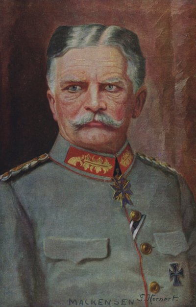 Fältmarskalk August von Mackensen, tysk militärbefälhavare under första världskriget (färglitografi) av German School
