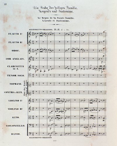 Första sidan av noten för The Flight Into Egypt, op. 25, ouvertyr av Hector Berlioz av German School