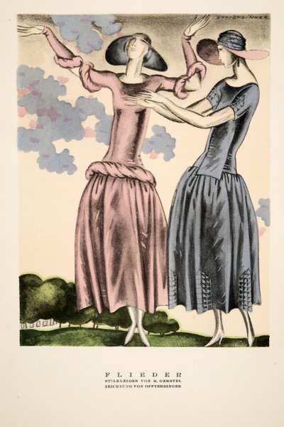 "Flieder", reklam för kläder av M. Gerstel, ur Styl, utg.1922 (pochoirtryck) av German School