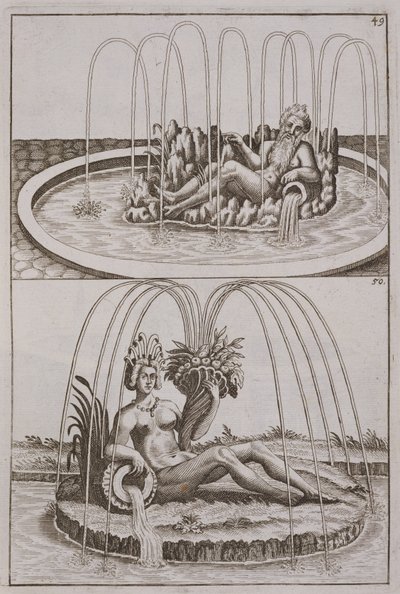 Fontäner, från Architectura Curiosa Nova av Georg Andreas Bockler (1617-85), publicerad 1704 av German School