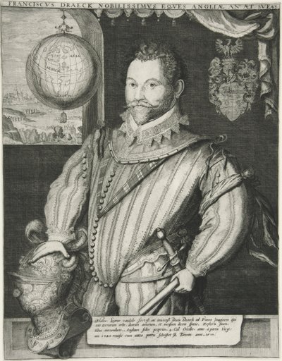 Francis Drake, pub. 1800-talet (gravyr) av German School