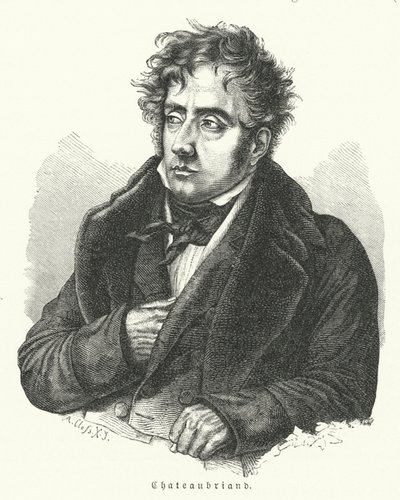 Francois-Rene de Chateaubriand, fransk romanförfattare, politiker, diplomat och historiker (litho) av German School