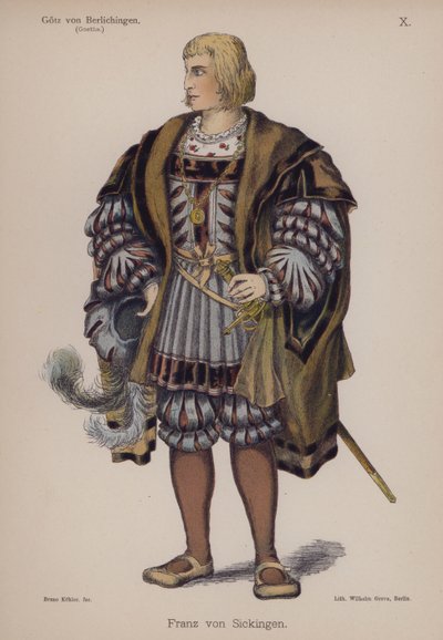 Franz von Sickingen, från Gotz von Berlichingen av Goethe (färg litho) av German School